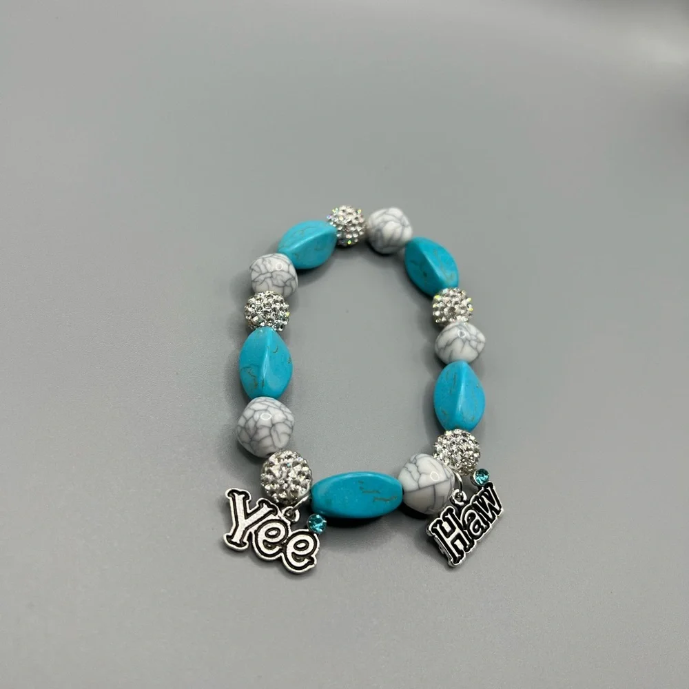 Turquoise and Silver Charm Bracelet - Handmade #B0351T - Picture 3 of 3
